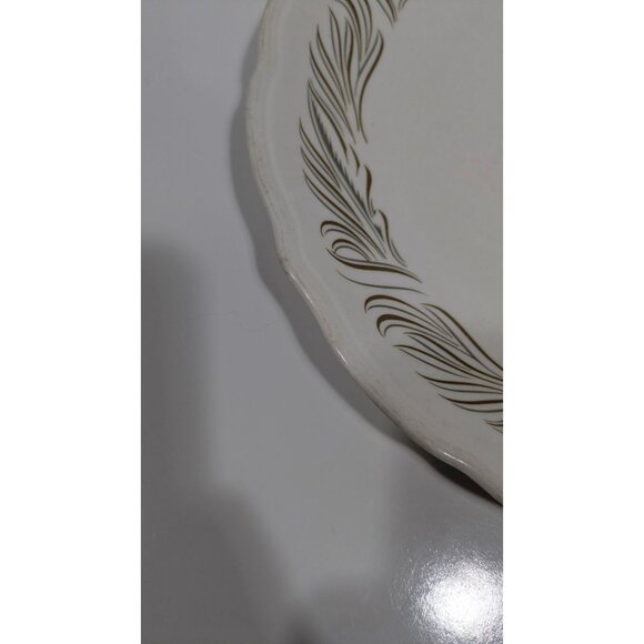 Syracuse China Syralite Round Serving Plate Art Deco Green Tan Leaf Design - Picture 5 of 10